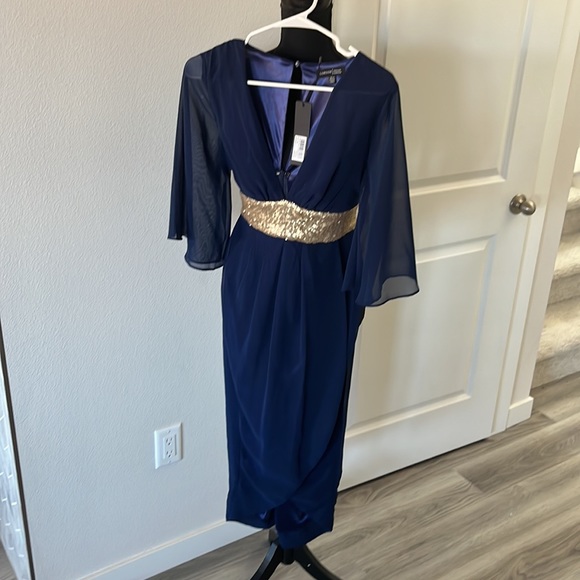 Navy dress with wide gold belting - Picture 12 of 12